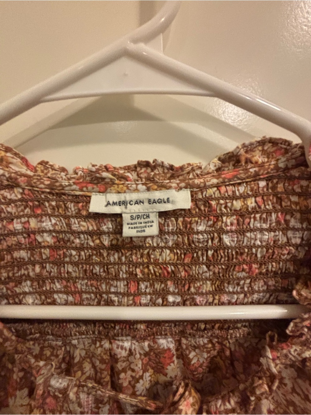 Women’s American Eagle Oufitters Floral Smocked peasant Top - Brown & Coral S/P